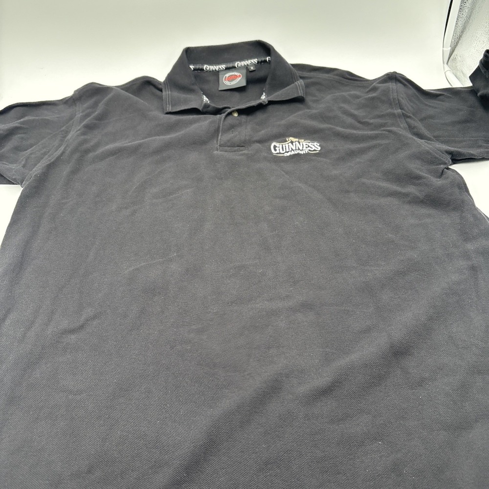 Guinness Draught Polo Shirt Authentic Mens Black Embroidered Log Front‎ XLT